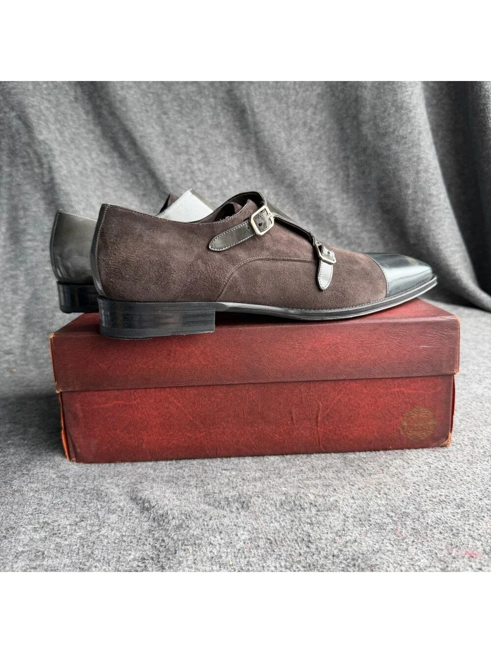 Mezlan Tulsa Shoes Mens Size 13 Brown Suede Monk Strap Cap Toe Dress Spain